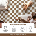 jinchan Runner Rug 2x6 Hallway Washable Modern Checkered Geometric Lattice Kids Bedroom Rug Indoor Floor Cover Non Slip Soft Carpet for Nursery Room Kitchen Laundry Room Home Brown