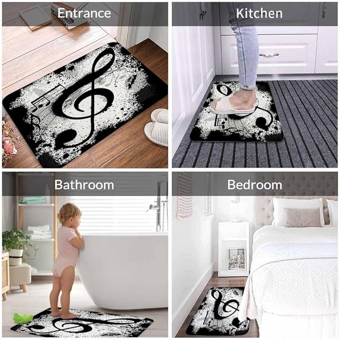 Music Notes Bath Rugs for Bathroom Durable Flannel Bath Rug Clearance Mats for Forlaundry Room and Kitchen Decor Carpt Washable 20 X 32 Inch Mat
