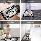 Music Notes Bath Mats for Bathroom Vintage Design Grunge Art Black Ground Silhouette Ink Splatter Floor Bath Rugs Machine Washable Bathmat Carpet Rug Room Decor for Shower Floor 16 X 24 inch Mat