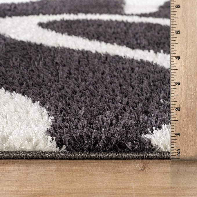 Rugshop Abstract Wavy Shag Runner Rug Anthracite Dark Gray 2' 3" x 12' Great for Long Hallways, Open Entryways, or Galley Kitchens