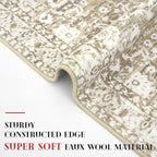 Vintage Floral 2.6x8 Runner Rug, Beige Tan White Washable Kitchen Runner Rug Non-Slip Hallway Rug Runner Thin Printed Faux Wool Super Soft Carpet for Entryway Bedroom Laundry Room Indoor
