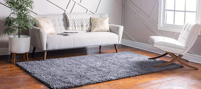 Unique Loom Davos Shag Collection Area Rug - Solid (7' 10" x 11' Rectangle, Peppercorn)