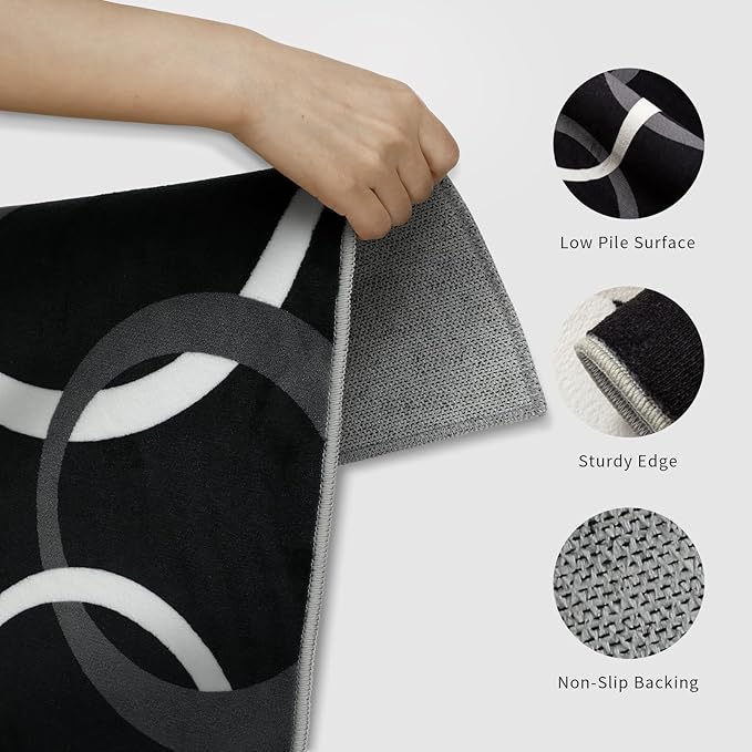 YIHOUSE 9x12 Ft Area Rugs, Concentric Circle Carpet Washable Rug, Black and White Geometric Design Rug for Extra Large Living Rooms, Great Rooms, Commercial Spaces Office Decor, Nonslip Non-Shedding