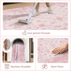 LIVEBOX 8x10 Pink Area Rug for Living Room, Vintage Soft Washable Bedroom Area Rugs, Non-Slip Foldable Floral Rug, Indoor Carpet for Dining Room Nursery Dorm Home Decor