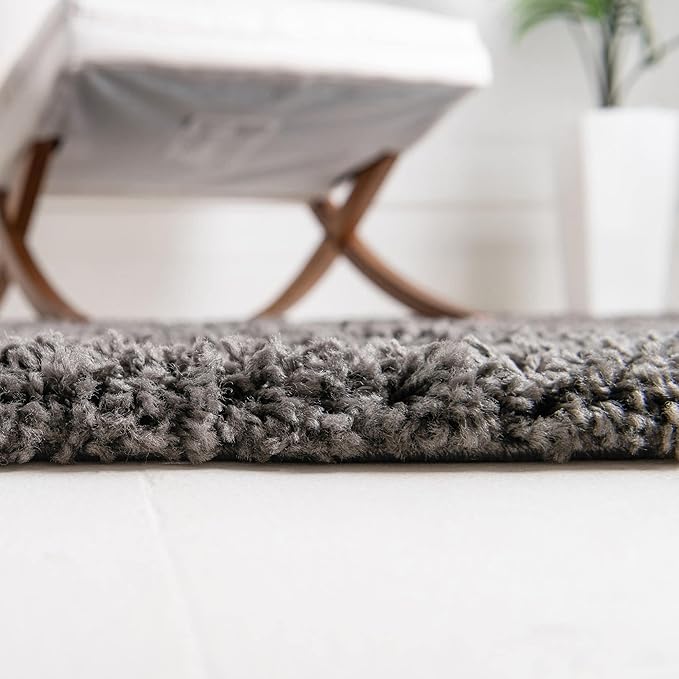 Unique Loom Solid Shag Collection Area Rug (8' Octagon, Graphite Gray)
