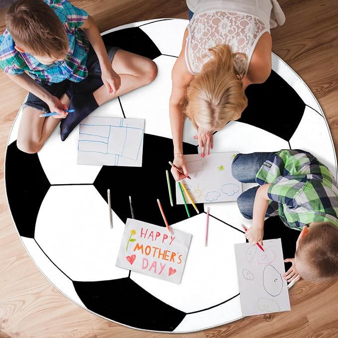 Soft Soccer Rug, Gifts for Boys Girls, Cute Bedside Shag Area Rug for Kids Toddlers Teens, Non Slip Room Decor Indoor Carpet for Bedroom Living Room, Nursery, Machine Washable 6 Ft inch