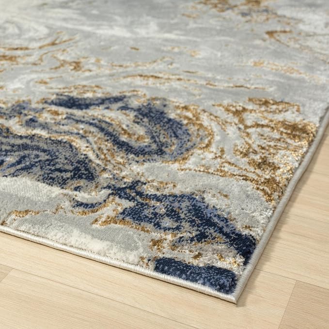 LUXE WEAVERS Marble Collection Blue Area Rug 2x3 Modern Abstract Swirl Design Non-Shedding Carpet