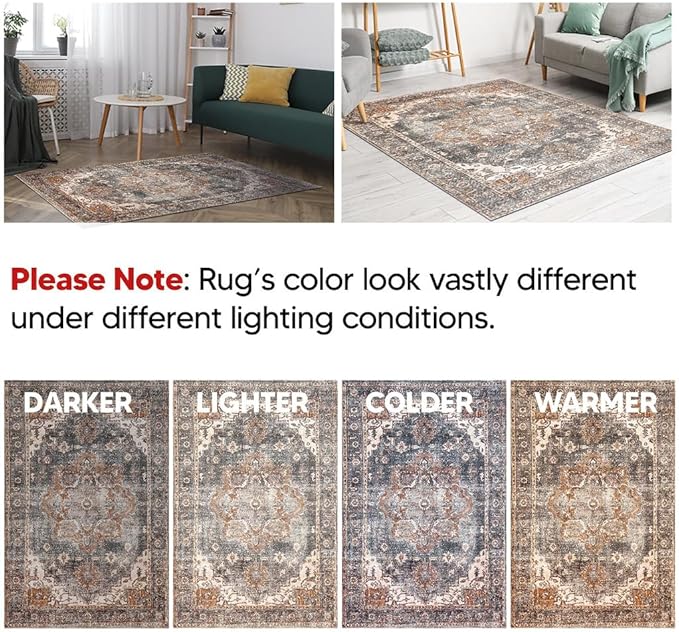 Keen Home Design 3x5 Rug - Machine Washable Entry Rug with Non-Slip Backing, Ideal for Enteryway, Kitchen, Bathroom, Laundry Room - Vintage, Easy Clean, Durable, Low Pile Rug - (3' x 5')