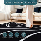 YIHOUSE Abstract Washable Rug 6x9,Ultra Thin Non Slip Black Rugs for Living Room,Modern Minimalist White Stripe Rugs for Bedroom,Dining Room Office Playroom (6'x9',Black-2)