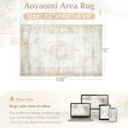 Vintage Living Room Area Rug - 6x9 Large Machine Washable Boho Moroccan Distressed Farmhouse Rugs for Bedroom - Soft Non-Slip Indoor Floor Accent Rugs for Office Dining Room (Beige, 6' x 9')