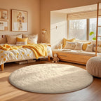 Ophanie Round Rug 4Ft Ivory Circle Area Rugs, Fluffy Fuzzy Small Bedroom Carpet 4 foot, Plush Shag Floor Cream Living Room Christmas Circular Aesthetic Decor for Kids Teen Boys Baby, Nursery,Classroom