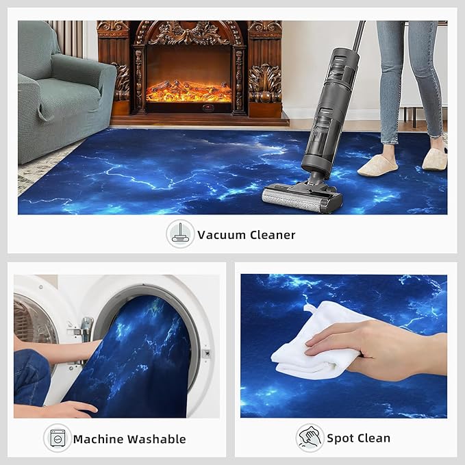 5x8 Lightning Kids Rug - Natural Weather Dining Room Rug, Thunderstorm Lightning Area Rugs Indoor Modern Rugs for Bedroom Hardwood Floors Teen Room