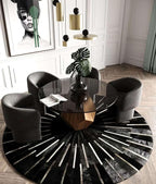 Sn Alef Home Round Designer Rug for Living Room | Handcrafted Black & White Boho Floor Carpet | Modern Ethnic Circular Mat for Home Décor & Meditation Space (Black_4x4)