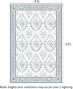 SOULFUL Medium Pile 4x6 Rugs for Living Room - Soft Underfoot Area Rug - Mist Blue Boho Floral - Washable Non-Slip - Perfect for Bedroom Kids Room Under Dining Table Office