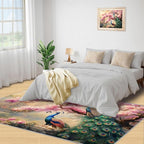 Peacock Magnolia Rug Large - 6x9 Rug, Pink Magnolia Washable Rugs for Living Room, Classic Carpet, Peafowl Non-Slip Area Rugs for Bedroom, Aesthetics Carpet - Peafowl Home Decor & Gifts