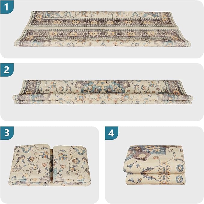 Dripex 9x12 Area Rug - Stain Resistant Washable Distressed Rug for Living Room Dining Room Bedroom, Anti-Slip Low-Pile Soft Accent Rug, Multicolor, 12' x 9' (Rectangular)