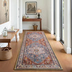 Runner Rug 2×6, Machine Washable Non-Slip Vintage Area Rug, Low Pile, Indoor Carpet Printed Floral Rugs for Living Room, Entryway, Kitchen, Bedroom, Rust Brown