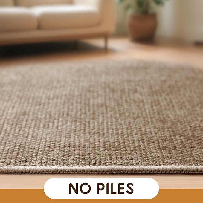 LBRO2M Easy Jute Solid Area Rug 4X4 Round Washable Rugs for Living Room Dining Room Bedroom Natural Jute Look Indoor Outdoor Rug Durable, Solid Non Shedding Eco Friendly (4X6 Natural)