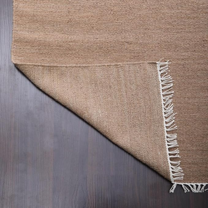 Rugsotic Carpets Hand Woven Flat Weave Kilim Wool ECO-Friendly Area Rugs - 3'x5', Rectangle Shape, Light Brown Color, Solid Plain Design, Low Pile Handmade Rugs for Living Room (D00111)