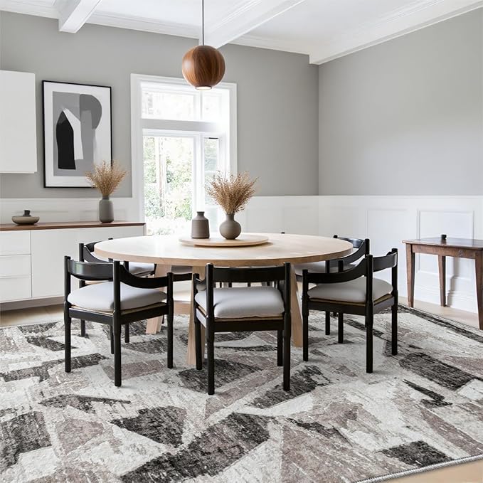 6X9 Area Rugs for Living Room Bedroom,Modern Abstract Large Carpet Washable Rugs 6X9 for Dining Room Office,Non Slip Gray Print Faux Wool Thin 6 by 9 Indoor Nursery Kids Home Pet & Child Friendly