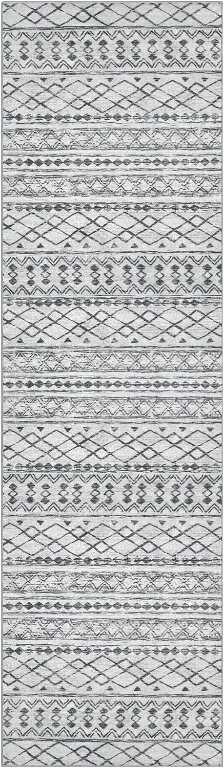 KUTA 3x10 Boho Hallway Runner Rug, Moroccan Grey Washable Kitchen Rugs Non Slip, Ultra Soft Print Distressed Geometric Entry Runner Low-Pile Throw Carpet for Bedroom Nursery Dorm Decor