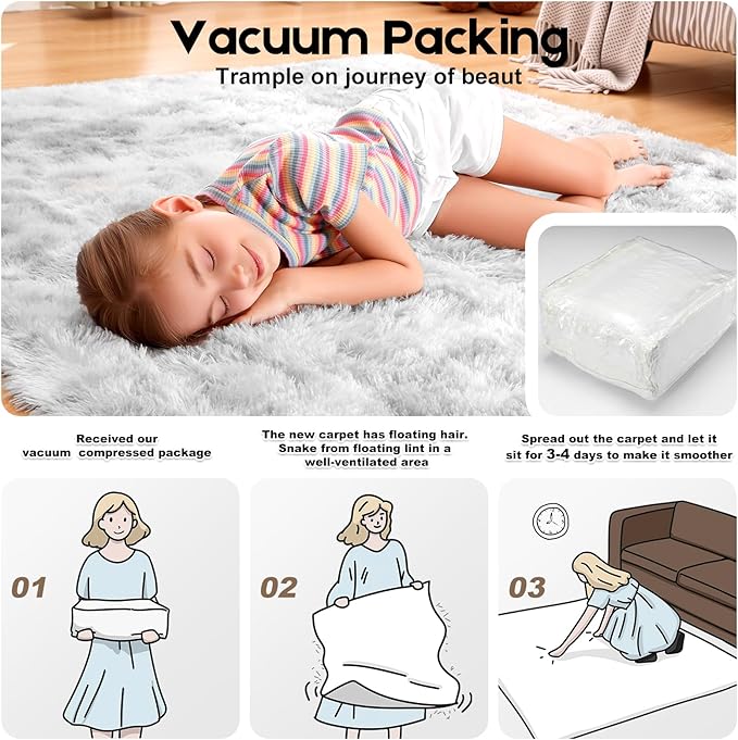 5x7 Tie-Dyed Grey Rugs for Living Room Bedroom, Fluffy Large Area Rug Soft Shag Non-Slip Carpet for Kids Boys and Girls Room Dorm Home Decor (5ft x 7ft)