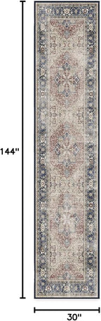 RUGGABLE Washable Vintage Runner Rug – Kamran Royal Blue 2.5x12, Stain-Resistant, Non-Slip Hallway Runner – Machine Washable Rug for Hallway, Entryway, Living Room & Kitchen–with Standard Pad