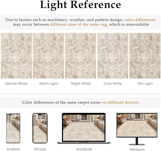 9x12 Beige Area Rug for Living Room Bedroom Neutral Soft Non Slip Rug Low Pile Vintage Distressed Large Carpet for Dining Room Nursery Office Indoor