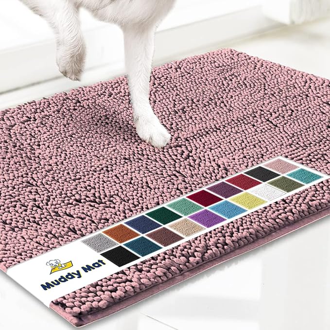 Muddy Mat® | Super Absorbent Door Mat Indoor, Microfiber Quick Dry Chenille Entryway Rug, Non-Slip Front Door Mat, Indoor Mats for Entryway, Machine Washable Pet Rug, Light Pink 36" x 120"