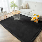 MAXYOYO Black Coral Velvet Area Rug, Thick Japanese Tatami Mat Living Room Carpet with Non-Slip Backing, Large Solid Color Mat for Bedroom Dormitory Yoga, 49 by 49 inch