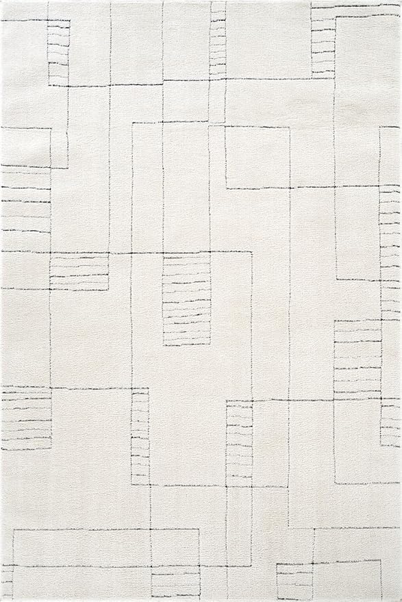 Abani Cream Area Rug – 5' x 8' – Oliver Collection – Geometric Linework Pattern – Non-Shedding, Easy to Clean – Durable for Living Room, Bedroom, or Office, Pet & Child Friendly