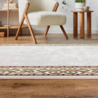 Antep Rugs Alfombras Bordered Modern 4x6 Non-Slip (Non-Skid) Low Pile Rubber Backing Indoor Area Rug (Beige, 4' x 5'8")