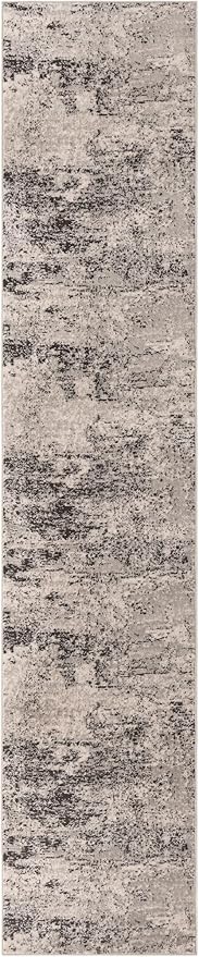 Rugs.com Leipzig Collection Rug – 13 Ft Runner Gray Low-Pile Rug Perfect for Hallways, Entryways
