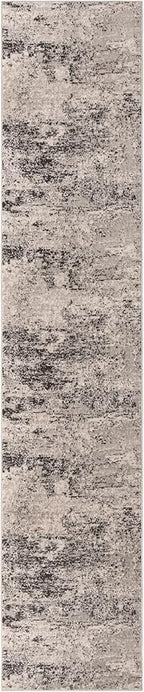 Rugs.com Leipzig Collection Rug – 13 Ft Runner Gray Low-Pile Rug Perfect for Hallways, Entryways