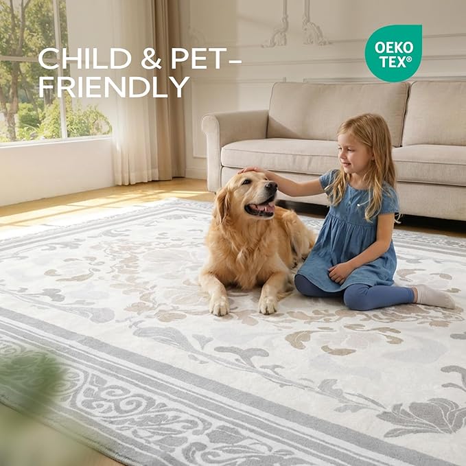SOULFUL Medium Pile 3x5 Area Rug - Soft Foot Feel Small Entryway Rug - Light Taupe Boho Floral - Washable Non-Slip - Perfect for Living Room Bedroom Foot Kids Room Reading Nook