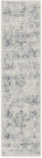 RUGGABLE Washable Vintage Runner Rug – Sarrah Blue Quartz 2.5x10, Stain-Resistant, Non-Slip Hallway Runner – Machine Washable Rug for Hallway, Entryway, Living Room & Kitchen–with Cushioned Pad
