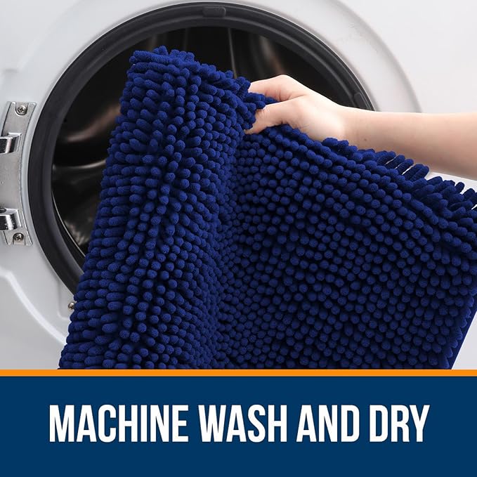 OLANLY Bathroom Rugs 59x35, Extra Soft Absorbent Chenille Bath Rugs, Rubber Backing Quick Dry, Machine Washable Bath Mats for Bathroom Floor, Tub and Shower, Home Decor Accessories, Navy