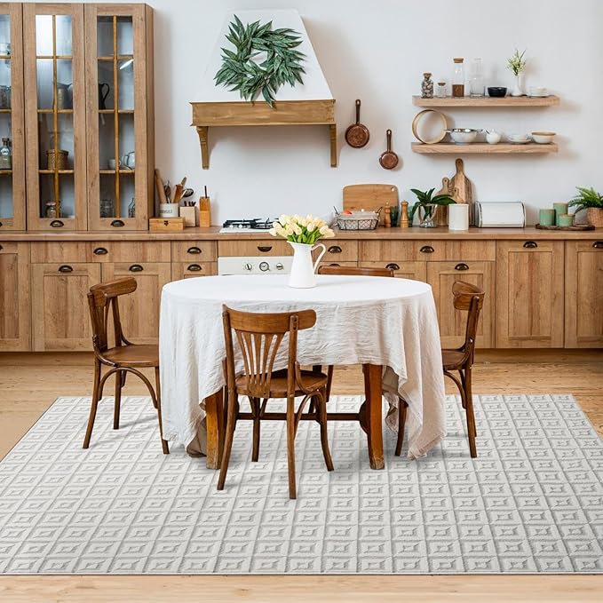 LUXE WEAVERS Geometric Greek Pattern Area Rug, Cream, 5'X7'