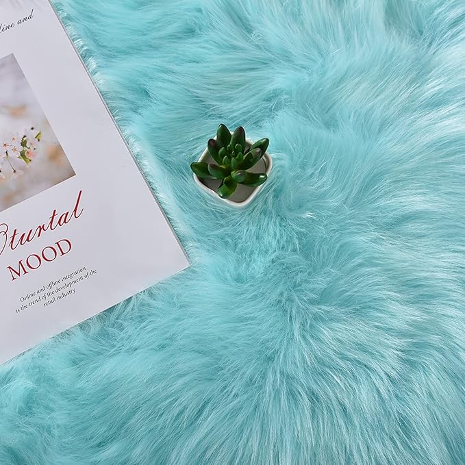 Latepis Light Blue Rugs for Living Room 6x8 Faux Sheepskin Fur Rug Washable Fluffy Rugs Shag Fuzzy Rug for Bedroom Entertainment Room Home Decor