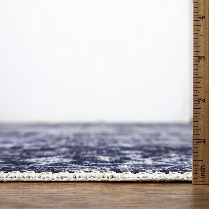 Bloom Rugs Washable Non-Slip 3' x 5' Rug - Blue/Ivory Traditional Area Rug for Living Room, Bedroom, Dining Room, and Kitchen - Exact Size: 3' x 5'