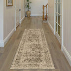2x5 Washable Runner Rug for Kitchen Hallway Brown Vintage Non-Slip Low Pile Distressed Rustic Carpet Lightweight Vacuumable Soft Throw Rug for Indoor Entryway Bedroom