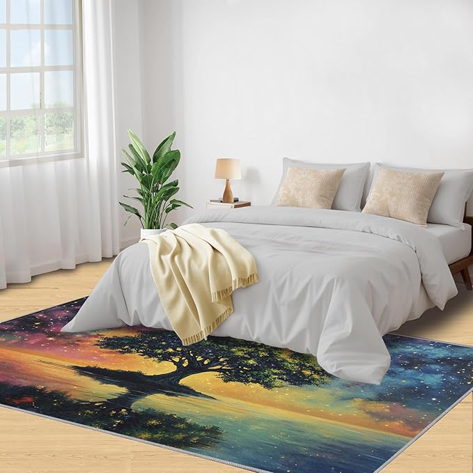 6x8 Tree of Life Classroom Rugs - Galaxy Tree Playroom Rug, Dreamlike Starry Sky Carpet Area Rug for Girls Bedroom Kids Room Basement Office Classroom