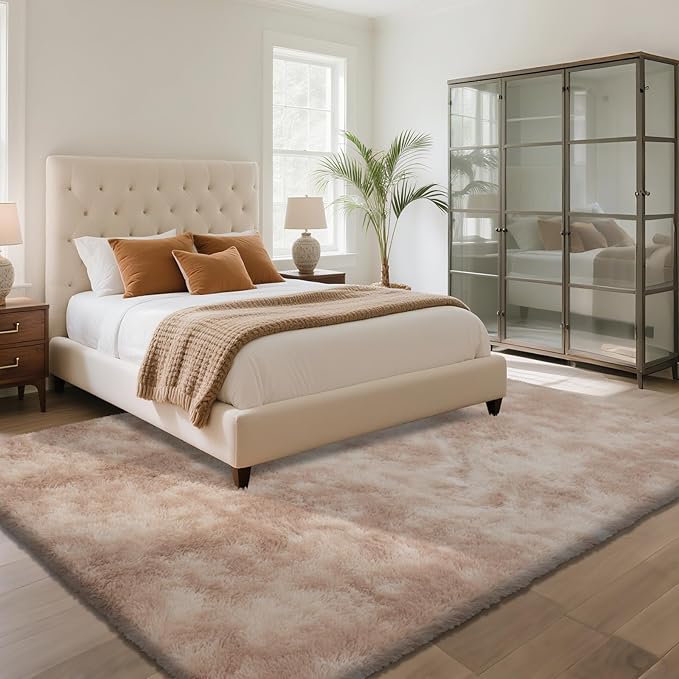 Fluffy Rug Shaggy Area Rug, Mottling Beige 8x10 Area Rugs for Living Room, Large Shag Area Rugs for Bedroom Kids Room Home Decor, Upgrade Anti-Skid Rectangular Fuzzy Rugs