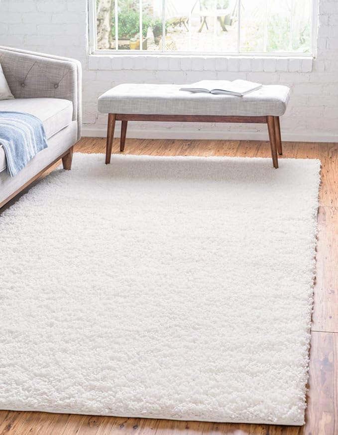Unique Loom Davos Shag Collection Area Rug - Solid (7' 1" x 10' Rectangle, White/ Ivory)