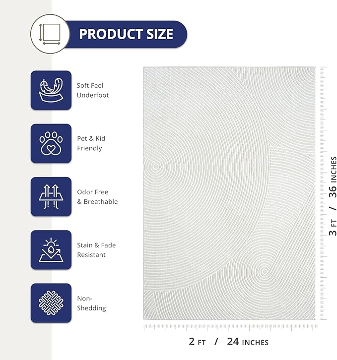 Abani Cream Area Rug 9' x 12' for Living Room, Bedroom - Zen Reiki Circles Pattern - Durable & Easy to Clean