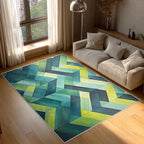 5x8 Geometric Zigzag Rugs for Bedroom Decor, Washable Green Chevron Pattern Area Rug, Living Room Home Decoration, Non Slip Soft Thin, Modern Abstract Geometry Decor Carpet PF-P 49