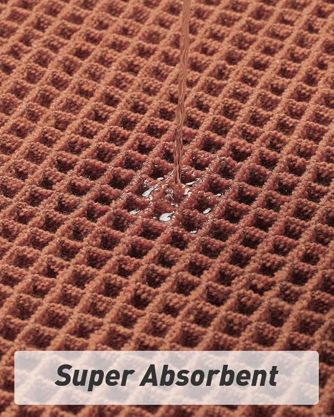 AMOAMI Upgraded Waffle Bath Mat, Super Absorbent Non Slip Bath Mats for Bathroom Floor, Machine Washable Bathroom Rugs with Tassels, Rubber Backed Bathroom Mats, Ultra Soft, 20" x 32", Dirty Orange