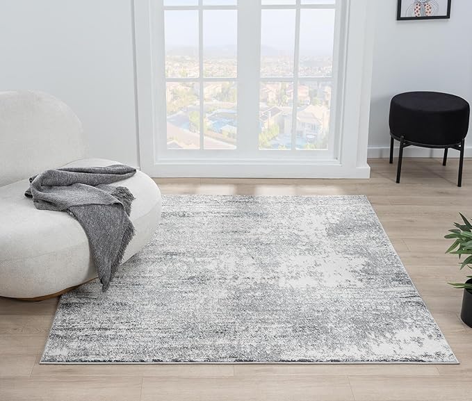 Keen Home Design Area Rugs - 5ft Round Non-Shedding, Abstract Rugs for Kitchen, Living Room, Bedroom, Dining Room, Entryway - Size: 5'3" Square, Abstract Cream/Grey