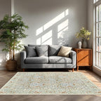 4x6 Area Rug for Bedroom Beside Rug, Laundry Room, Entryway, Kitchen, Washable Non-Slip Low Pile Ultra Soft Stain Resistant Carpet (Beige Blue)