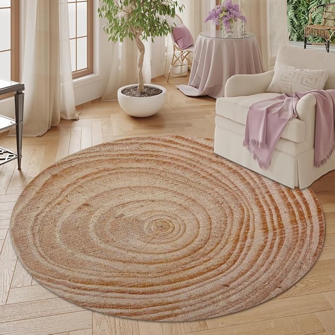 Tree Stump Growth Rings Washable Round Rugs Wood Color Texture Circle Rugs for Living Room Entryway Round Area Rug Soft Non Slip Nursery Carpet for Bedroom Dining Coffee Table 6ft